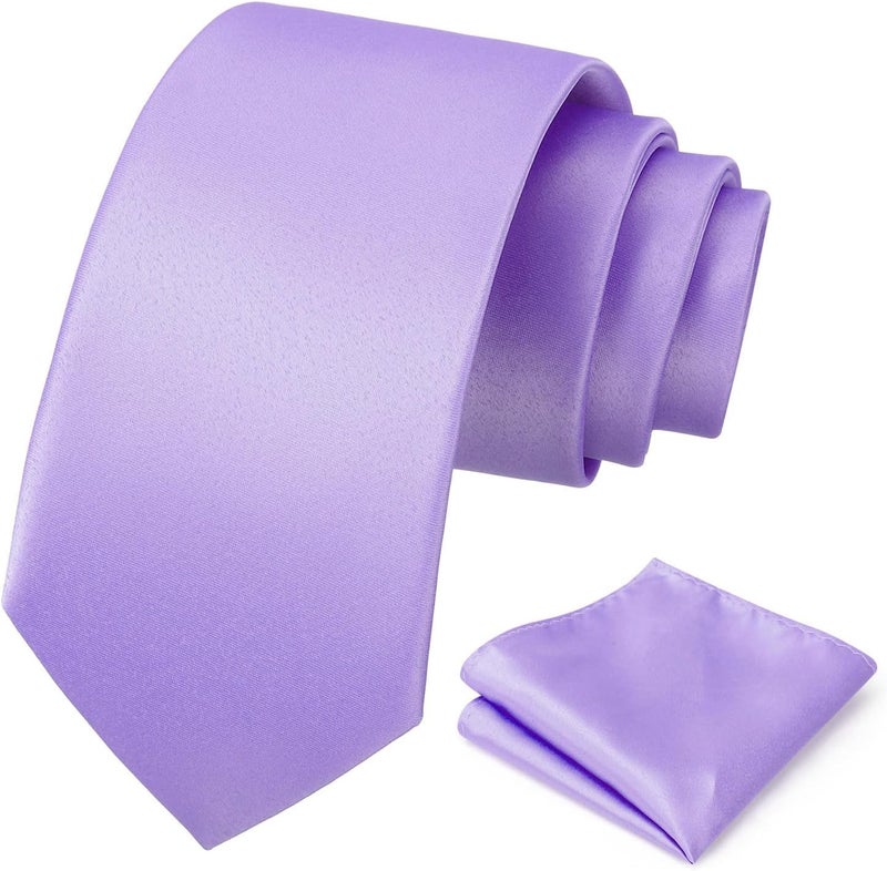 pensee Men's Tie Set Solid Pure Color 3.15" (8CM) Classic Formal Plain Necktie and Pocket Square Set For Men - Image 1
